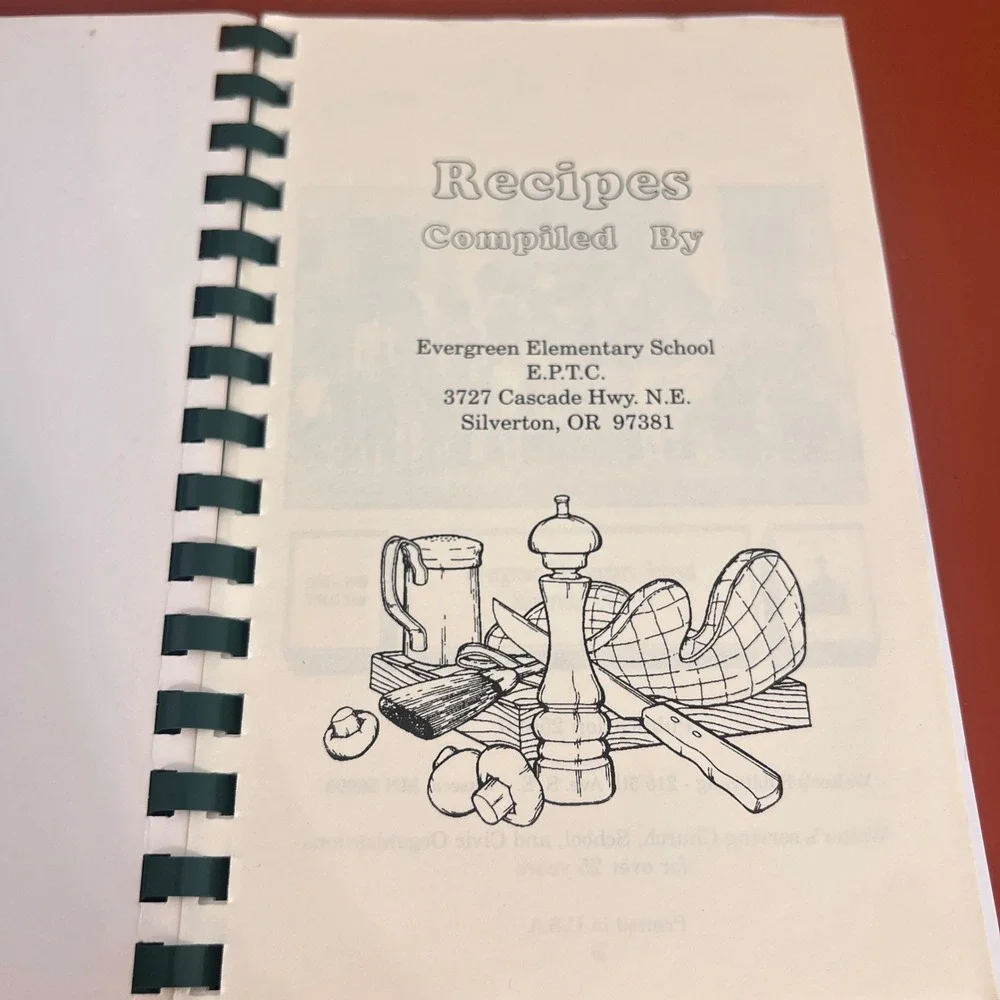 Evergreen Community Cooks Cookbook 1998 Silverton Oregon School Spiral